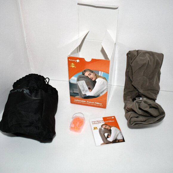 Sunany Travel Pillow, Inflatable Neck Pillow, with Eye Mask and Earplugs, Gray, - Picture 1 of 5